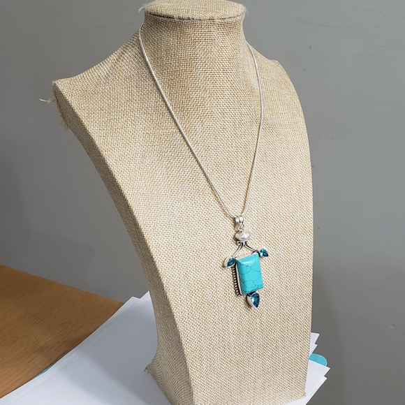 Turquoise necklace, 925 silver turquoise blue topaz pendant necklace - Picture 5 of 14